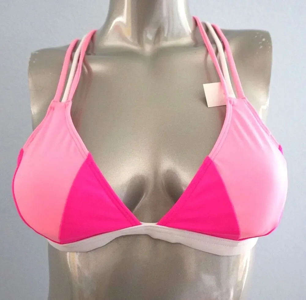 PINK Victoria's Secret Swim Bikini Top White Pink Strappy Triangle XS AA-B